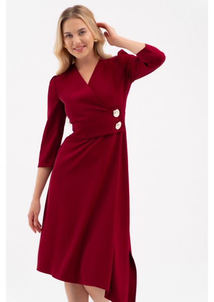 Kadın Bordo Kemer Detay Saten Davet Elbisesi fiyatları