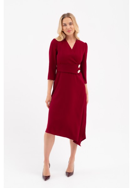 Kadın Bordo Kemer Detay Saten Davet Elbisesi modelleri