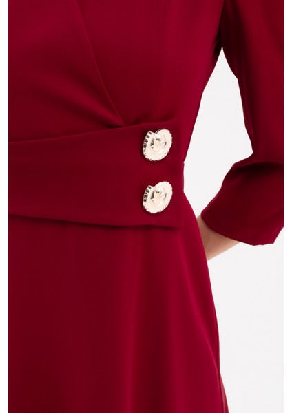 Kadın Bordo Kemer Detay Saten Davet Elbisesi fırsatları