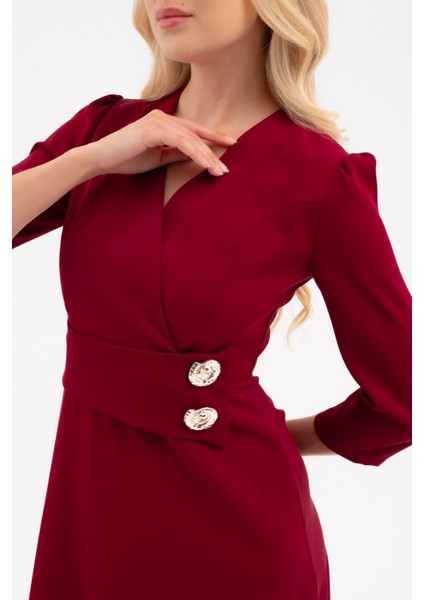 Kadın Bordo Kemer Detay Saten Davet Elbisesi indirimleri