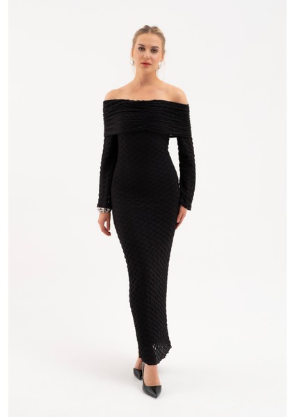 Kadın Siyah Açık Omuz Uzun Dantel Elbise fiyatları