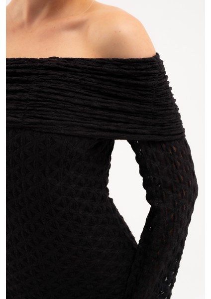 Kadın Siyah Açık Omuz Uzun Dantel Elbise fırsatları