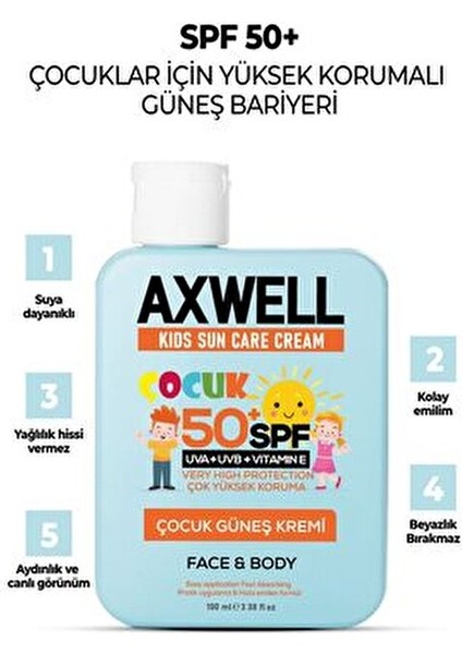 Kids Güneş Kremi Çocuklar İçin SPF 50 Yüksek Koruma 100 ml Hassas Ciltlere Uygun