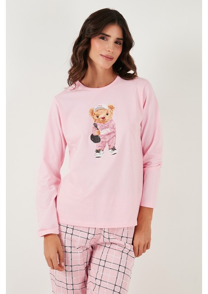 Pamuklu Regular Fit Baskılı Bisiklet Yaka Pijama Takımı Bayan Pijama Takımı 65723313 fırsatları