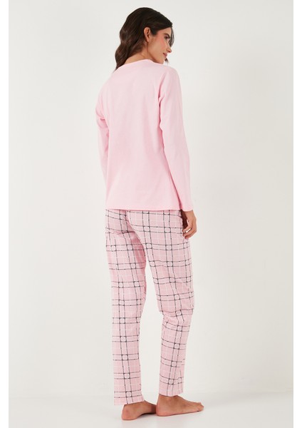 Pamuklu Regular Fit Baskılı Bisiklet Yaka Pijama Takımı Bayan Pijama Takımı 65723313