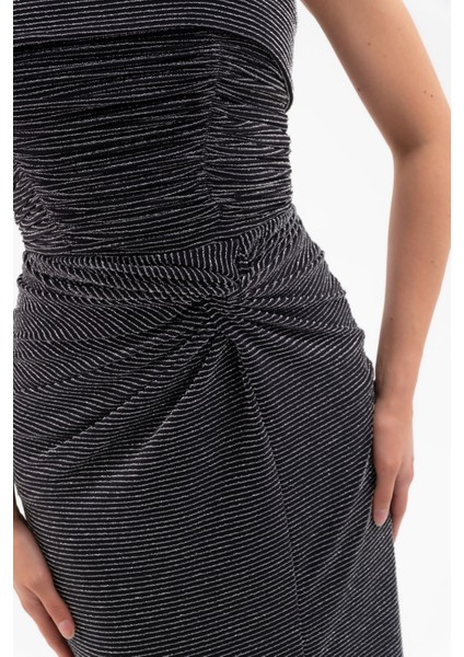 Kadın Gri Straplez Yaka Düğüm Detay Uzun Abiye Elbise fırsatları