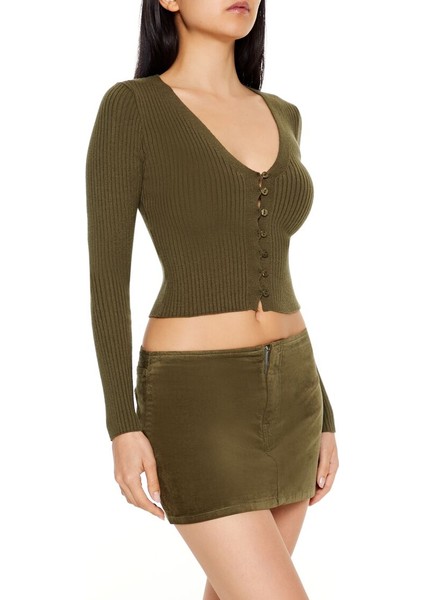 Crop Düğmeli Hırka