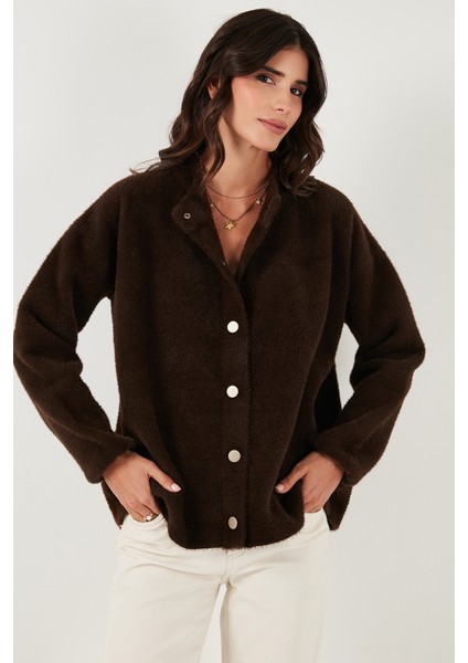Yün Karışımlı Relaxed Fit Çıtçıt Düğmeli Hırka Bayan Hırka 4617021