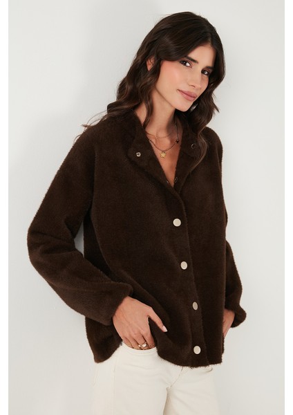 Yün Karışımlı Relaxed Fit Çıtçıt Düğmeli Hırka Bayan Hırka 4617021 modelleri