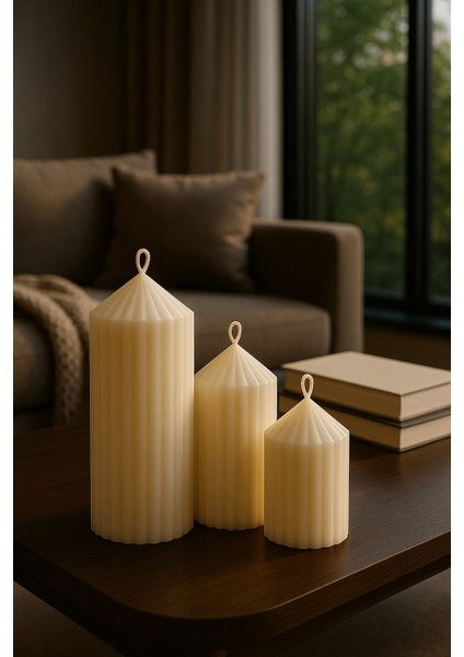 3’lü Oluklu Silindir Dekoratif Mum Seti (Büyük-Orta-Küçük)Büyük Boy:15 - Orta Boy:12 - Küçük Boy:8cm fiyatları