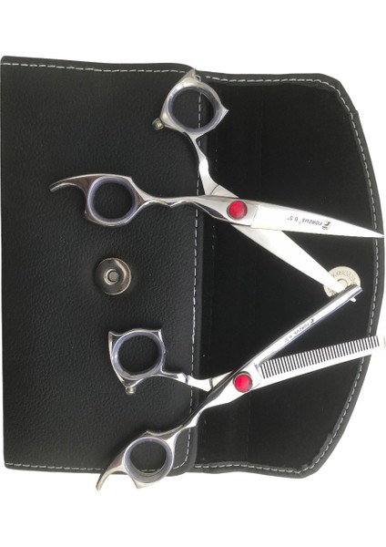Profesyonel Berber Kuaför Saç Kesim Makas Seti 6.5 Inc 2'li Deri Çanta Model FRZ65KRMZ-2