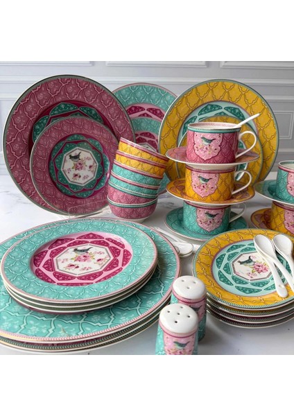 Royking SMC-069 48 Parça 6 Kişilik Porselen Kahvaltı Takımı Bird Garden Çok Renkli fiyatları