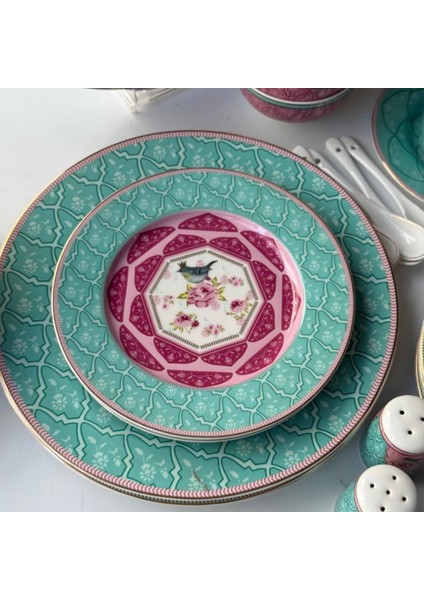 Royking SMC-069 48 Parça 6 Kişilik Porselen Kahvaltı Takımı Bird Garden Çok Renkli modelleri