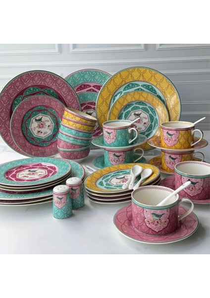 Royking SMC-069 48 Parça 6 Kişilik Porselen Kahvaltı Takımı Bird Garden Çok Renkli indirimleri