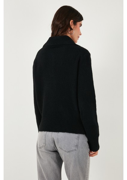 Yün Karışımlı Regular Fit Düğmeli Polo Yaka Kazak Bayan Polo Yaka Kazak 4617019