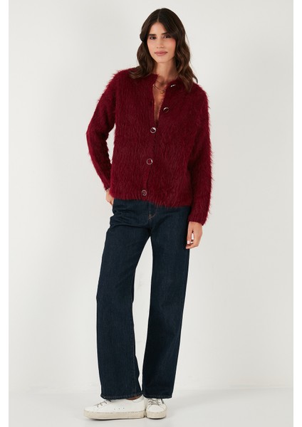 Yumuşak Tüylü Regular Fit Bisiklet Yaka Düğmeli Hırka Bayan Hırka 4617007 fiyatları