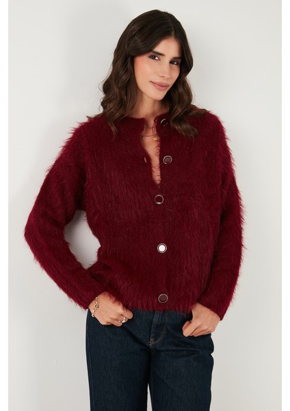 Yumuşak Tüylü Regular Fit Bisiklet Yaka Düğmeli Hırka Bayan Hırka 4617007 modelleri