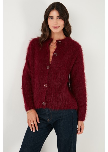 Yumuşak Tüylü Regular Fit Bisiklet Yaka Düğmeli Hırka Bayan Hırka 4617007 fırsatları