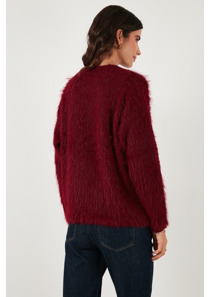 Yumuşak Tüylü Regular Fit Bisiklet Yaka Düğmeli Hırka Bayan Hırka 4617007