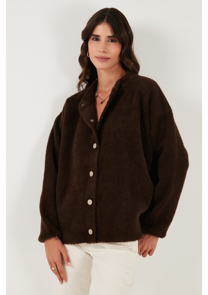 Yün Karışımlı Relaxed Fit Çıtçıt Düğmeli Hırka Bayan Hırka 4617021 indirimleri