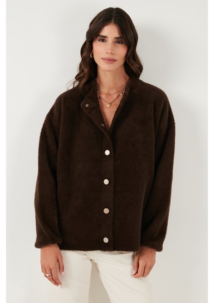 Yün Karışımlı Relaxed Fit Çıtçıt Düğmeli Hırka Bayan Hırka 4617021