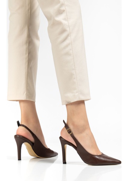 Kahve Günlük Arkası Açık 9 cm Topuklu Kadın Ayakkabı fiyatları