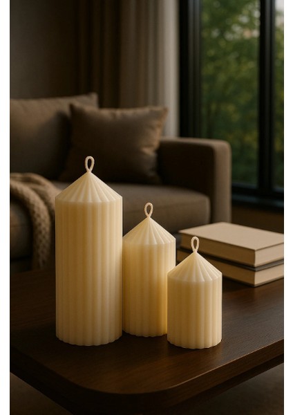 3’lü Oluklu Silindir Dekoratif Mum Seti (Büyük-Orta-Küçük)Büyük Boy:15 - Orta Boy:12 - Küçük Boy:8cm indirimleri
