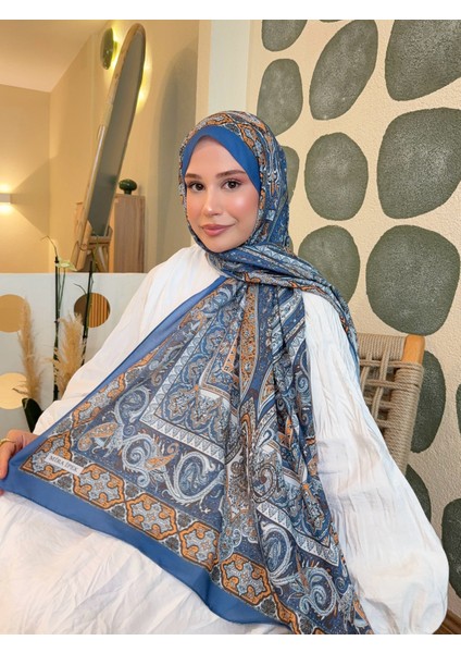 Etnik Desen Pamuk Şal Mavi PS22