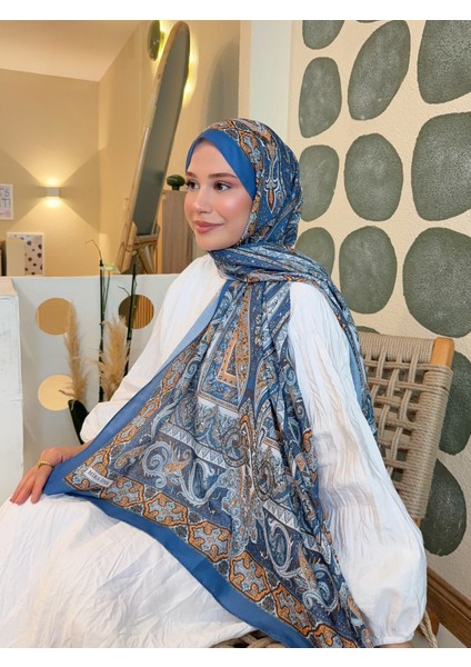 Etnik Desen Pamuk Şal Mavi PS22 fiyatları