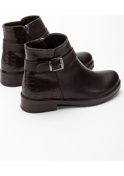 Kahve Kroko Toka Aksesuarlı Fermuarlı Günlük Kadın Bot indirimleri
