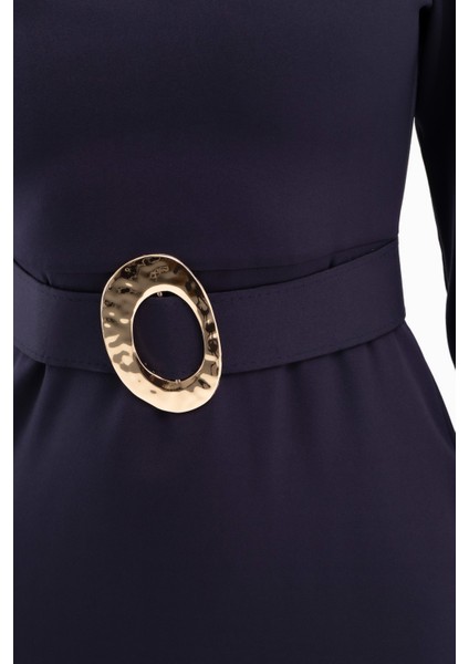 Kadın Lacivert Kemer Detay Midi Davet Elbisesi fırsatları