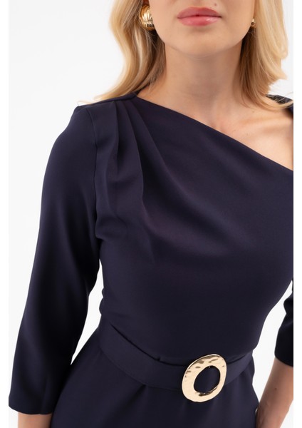 Kadın Lacivert Kemer Detay Midi Davet Elbisesi indirimleri