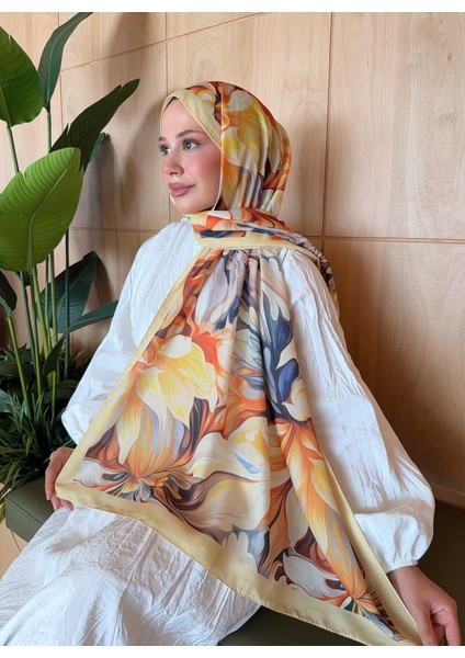 Desenli Pamuk Soft Şal Ilham Serisi Sarı Turuncu PS63