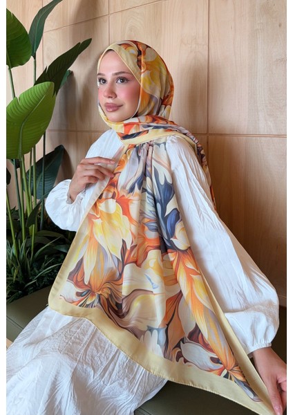 Desenli Pamuk Soft Şal Ilham Serisi Sarı Turuncu PS63 modelleri