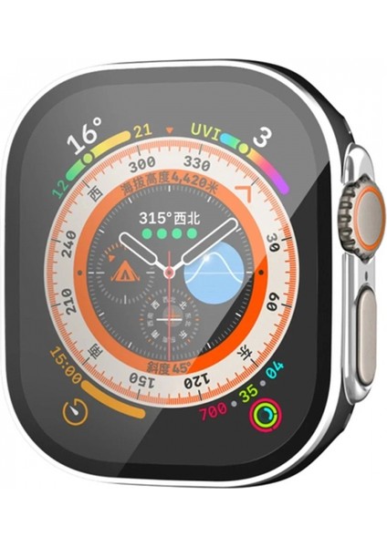 Apple Watch Ultra 49MM Legend Camlı Kasa Ekran Koruyucu - Siyah-Gümüş