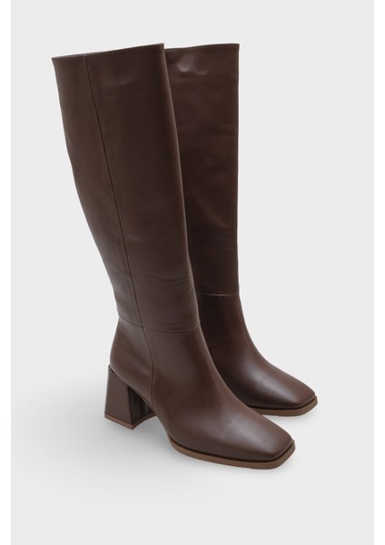 Merilyn Küt Burunlu Kalın Orta Topuklu Fermuarlı Uzun Kadın Çizme