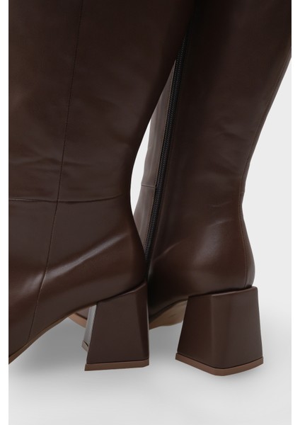 Merilyn Küt Burunlu Kalın Orta Topuklu Fermuarlı Uzun Kadın Çizme fırsatları