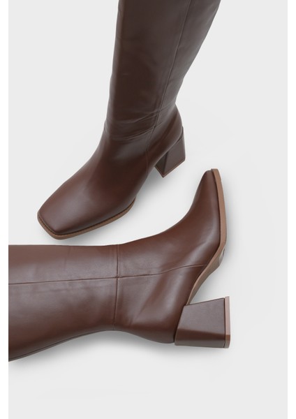 Merilyn Küt Burunlu Kalın Orta Topuklu Fermuarlı Uzun Kadın Çizme