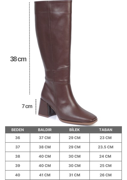 Merilyn Küt Burunlu Kalın Orta Topuklu Fermuarlı Uzun Kadın Çizme