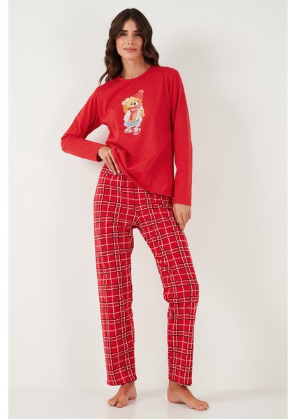 Pamuklu Regular Fit Baskılı Bisiklet Yaka Pijama Takımı Bayan Pijama Takımı 65723313 fırsatları