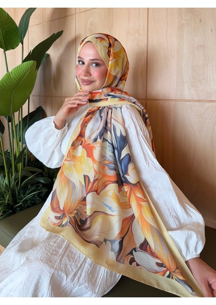 Desenli Pamuk Soft Şal Ilham Serisi Sarı Turuncu PS63 indirimleri