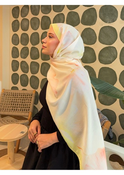 Retro Desenli Pamuk Şal Mena Serisi Sarı Krem PS45