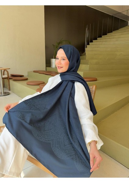 Diamond Desen Jakar Şal Lacivert