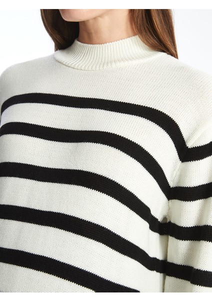 Yeni Sezon Dik Yaka Çizgili Oversize Kadın Triko Tunik modelleri