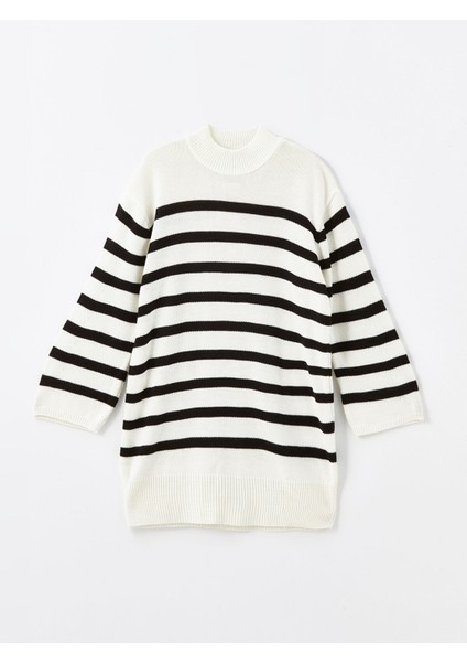 Yeni Sezon Dik Yaka Çizgili Oversize Kadın Triko Tunik fırsatları