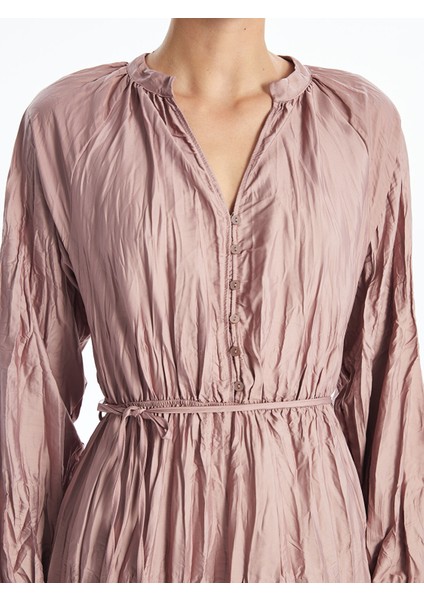 Yeni Sezon Kaçık Yaka Düz Uzun Kollu Saten Elbise modelleri