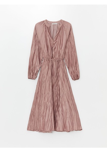 Yeni Sezon Kaçık Yaka Düz Uzun Kollu Saten Elbise indirimleri