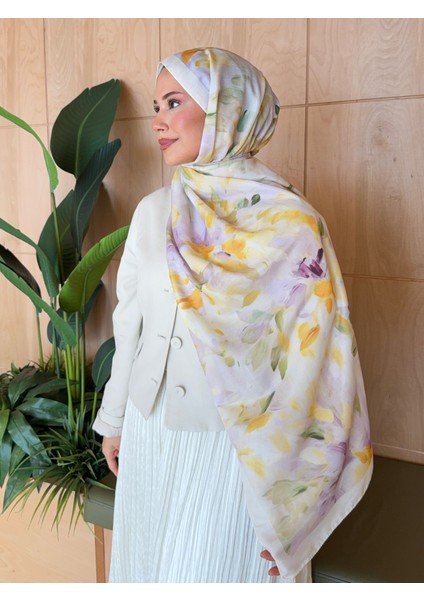 Retro Desen Pamuk Soft Şal Kadın Sarı Lila PS29 fiyatları