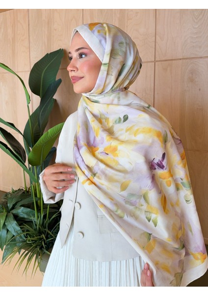 Retro Desen Pamuk Soft Şal Kadın Sarı Lila PS29 fırsatları