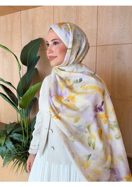 Retro Desen Pamuk Soft Şal Kadın Sarı Lila PS29 indirimleri